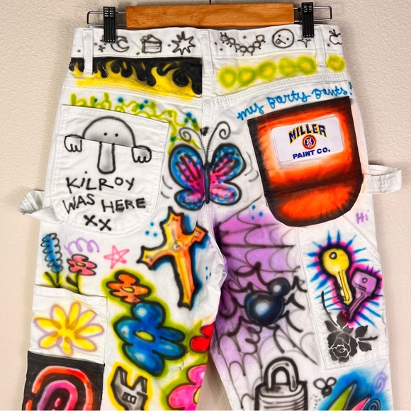 Small Women’s Graffiti Art Spray Art Painters Pants Street Wear 30 x 30 - Picture 11 of 17